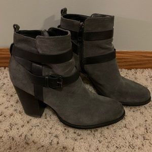 Grey and black heeled bootie